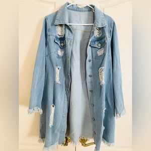 SHEIN Light Blue Distressed Denim Jacket